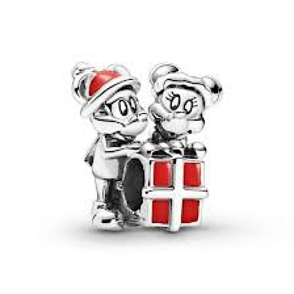 Disney Mickey Minnie Mouse Christmas holiday Santa present bead bracelet charm